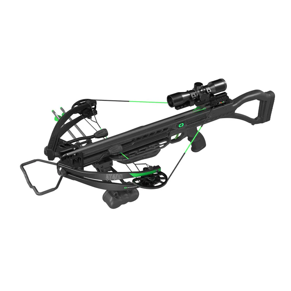 Centerpoint AT400 crossbow, silent crank crossbow, lightweight hunting crossbow, 400 FPS crossbow, adjustable foregrip crossbow, anti-dry fire crossbow, limb dampeners crossbow, string stops, entry-level crossbow, veteran hunter crossbow, compact hunting crossbow, high-performance crossbow, crossbow package with scope, detachable crank crossbow, precise shooting crossbow, powerful hunting crossbow, crossbow accessories, crossbow quiver, bow hunting gear, crossbow for sale online, Crossbow Supplies, global shipping crossbows, hunting equipment, tactical crossbow, quiet cocking crossbow, durable crossbow, fast crossbow for hunting.