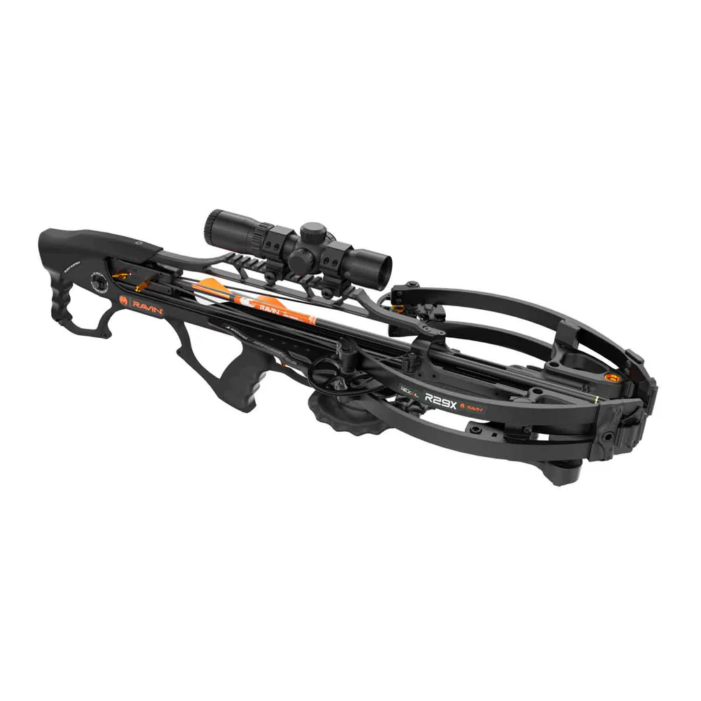 Ravin R29X Crossbow Package, buy Ravin R29X crossbow, 450 FPS crossbow, silent cocking system crossbow, compact hunting crossbow, HeliCoil technology crossbow, illuminated scope crossbow, anti-dry fire safety crossbow, carbon arrow crossbow package, premium hunting crossbow, crossbow with quiver, lightweight powerful crossbow, Crossbow Supplies crossbows